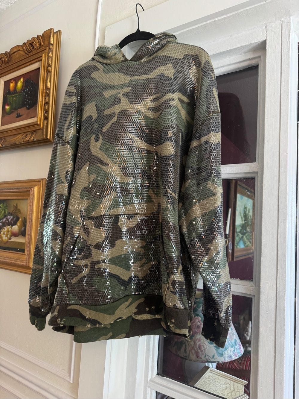 R13 Sequin Camo Hoodie - Olive Green Camouflage